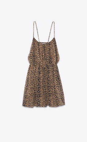 SAINT LAURENT Robes Femme robe à fines bretelles en georgette à imprimé petit léopard a_V4